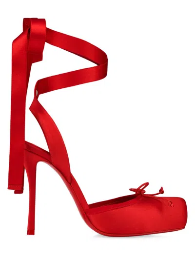 Christian Louboutin Cassia Lace Up 100 Crepe Satin Squared Toe Ballerina Pump In Multi