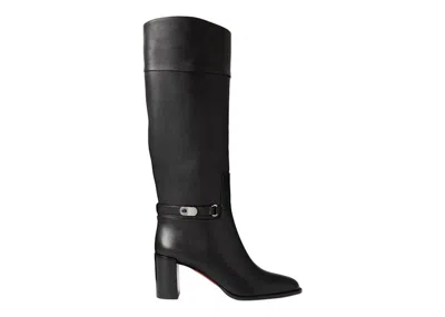 Pre-owned Christian Louboutin Women's  Lock Botta 70mm Boot Leather Sneakers In Black/red