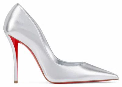 Pre-owned Christian Louboutin Women's  Miss Z 100mm Pump Laminated Nappa Leather Sneakers In Silver