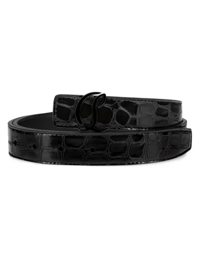 Christian Louboutin Women's Cl Logo Crocodile-embossed Leather Belt In Black
