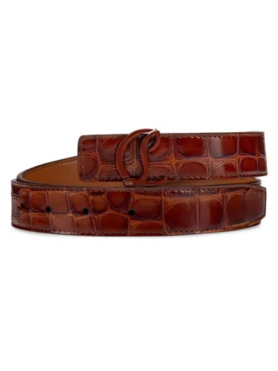 Christian Louboutin Women's Cl Logo Crocodile-embossed Leather Belt In Brown