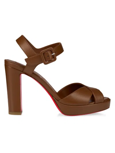 Christian Louboutin Cora 100 Leather Platform Sandals In Brown