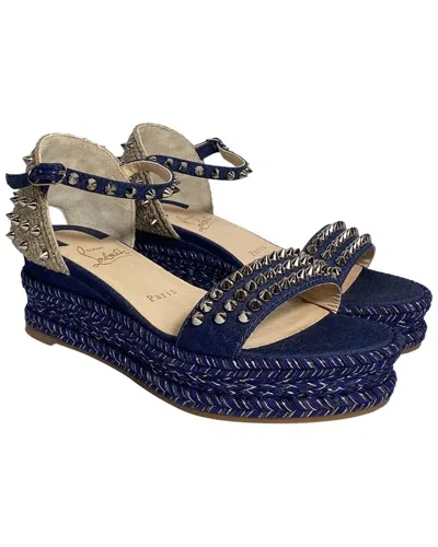 Christian Louboutin Women's Cotton Denim Madmonica Spike Wedge Ankle-strap  Sandal (authentic Pre-lo
