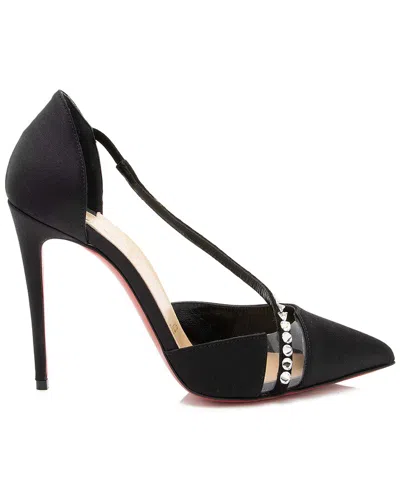 Christian Louboutin Women's Crystal Satin Rhinestone Pvc Krystal Cross Pump (authentic Pre-loved) In Black