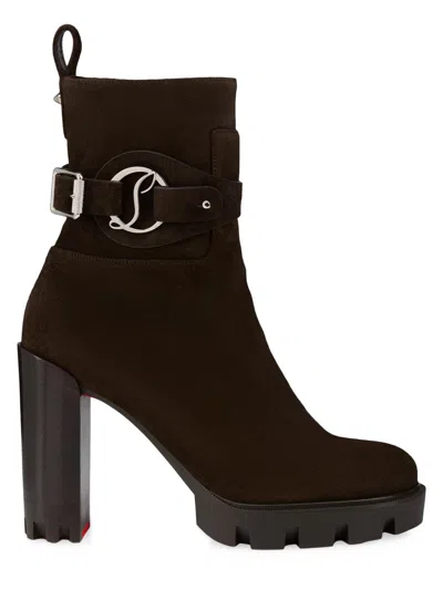 Christian Louboutin Women's Dianouchette Lug 100mm Suede Booties In Brown