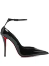Christian Louboutin Black Patent Leather Erozee Pumps With Ankle Strap In Black