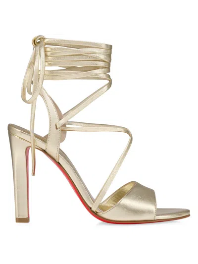 Christian Louboutin 100mm Fanny Randa Metallic Leather Ankle-tie Sandals In Multi
