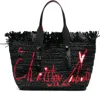 Christian Louboutin Frangibus Medium Embroidered Raffia Tote Bag In Black