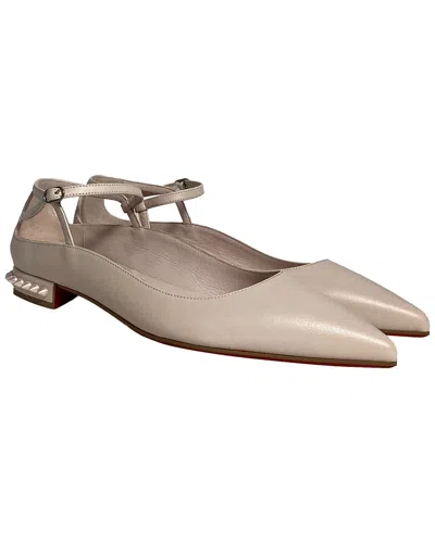 Christian Louboutin Women's Leather Conclusive Spike Red Sole Ballerina Flat  (authentic Pre-loved) In Brown