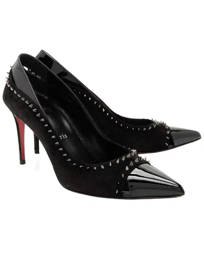 Pre-owned Christian Louboutin Women's Leather Duvette Spikes Pump (authentic Pre-loved) In Black