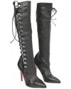 Christian Louboutin Women's Leather Goulue Lace Up Knee Boot (authentic Pre-loved) In Black