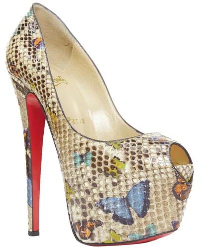 Pre-owned Christian Louboutin Women's Leather Highness Butterfly Platform Peep Heel  (authentic Pre-loved)
