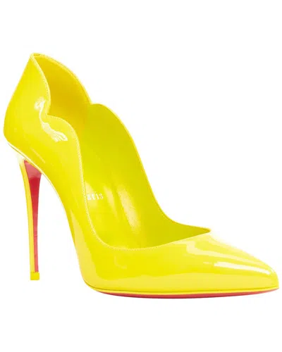 Pre-owned Christian Louboutin Women's Leather Hot Chick 100 Citrus Lemon Scallop Point  Pump (authentic Pre-lo