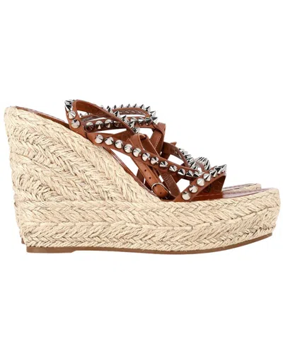 Christian Louboutin Women's Leather Mafaldina Zeppa 120 Studded Wedge Sandal  (authentic Pre-loved) In Brown