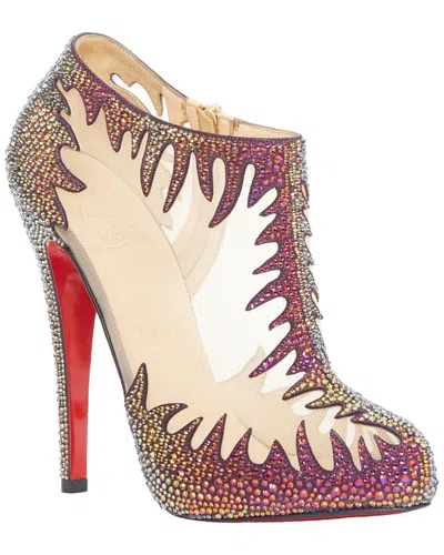 Pre-owned Christian Louboutin Women's Leather Marale Boot 140 Vulcano Strass Crystal  Mesh (authentic Pre-love