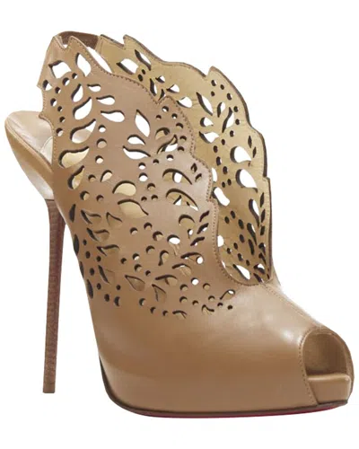 Pre-owned Christian Louboutin Women's Leather Markesling Tan Laser Cut Peep Toe Bootie  (authentic Pre-loved)