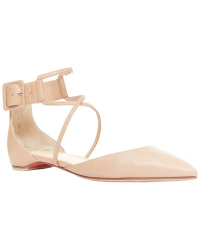 Pre-owned Christian Louboutin Women's Leather Nude Strappy Flat (authentic Pre-loved)