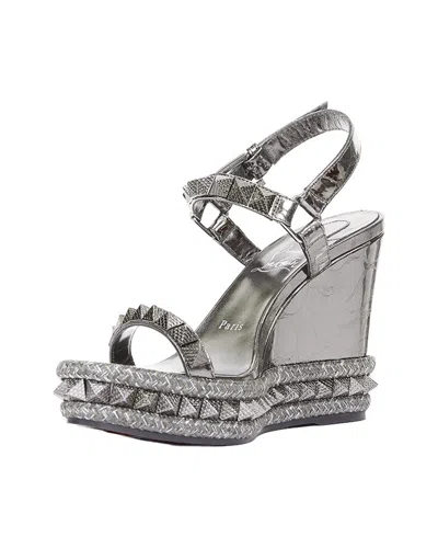 Pre-owned Christian Louboutin Women's Leather Pyraclou 110 Studded Espadrille Wedge  (authentic Pre-loved)