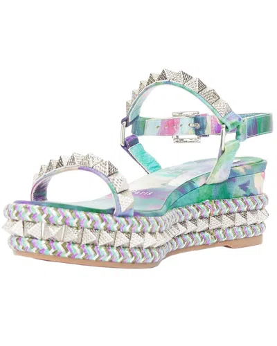 Pre-owned Christian Louboutin Women's Leather Pyraclou 60 Tie-dye Studded Espadrille  Wedge (authentic Pre-lov