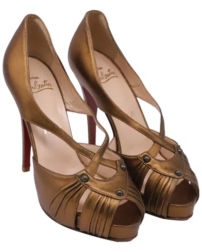 Pre-owned Christian Louboutin Women's Leather Scissor Girl 120 Peep-toe Platform Pump  (authentic Pre-loved)
