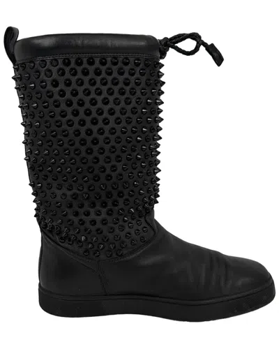Pre-owned Christian Louboutin Women's Leather Surlapony Spiked Mid Calf Boot (authentic  Pre-loved)