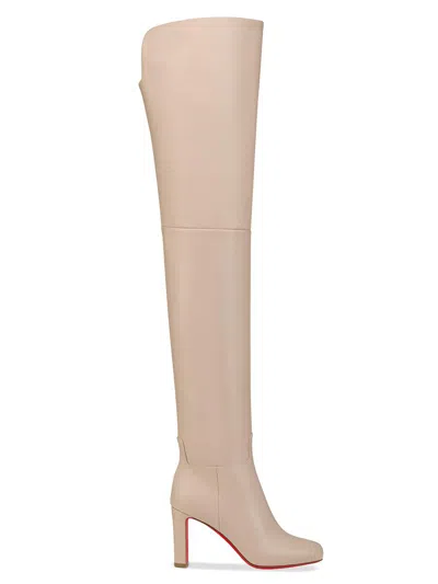 Christian Louboutin Women's Loo 85mm Leather Thigh Boots In Neutral