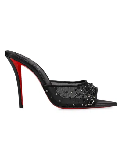Christian Louboutin Women's Miss Z Degrasstrass Perla Mesh And Leather 100mm Mule Sandals In Black