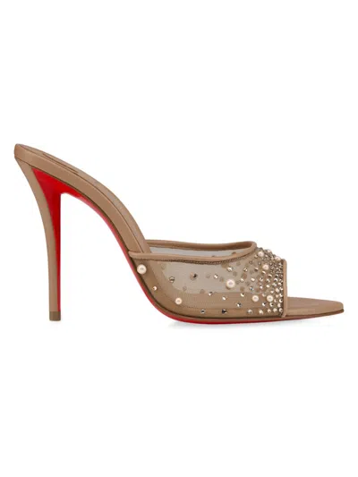 Christian Louboutin Women's Miss Z Degrasstrass Perla Mesh And Leather 100mm Mule Sandals In Pink