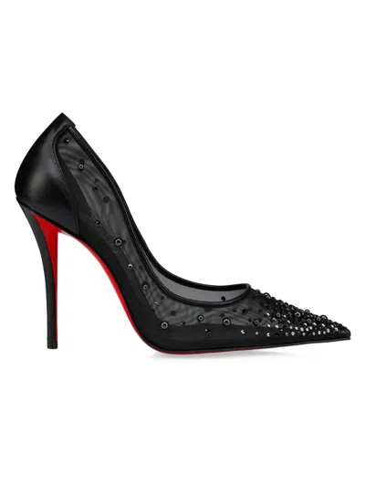 Christian Louboutin Miss Z Degrastrass Perla Mesh Nylon Pumps With Rhinestones In Black