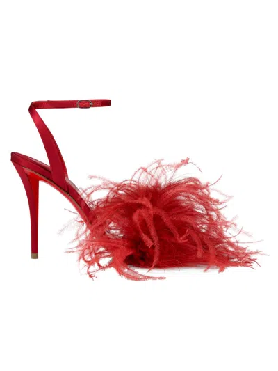 Christian Louboutin Miss Z Poupi 100 Feather-embellished Satin Sandals In Red