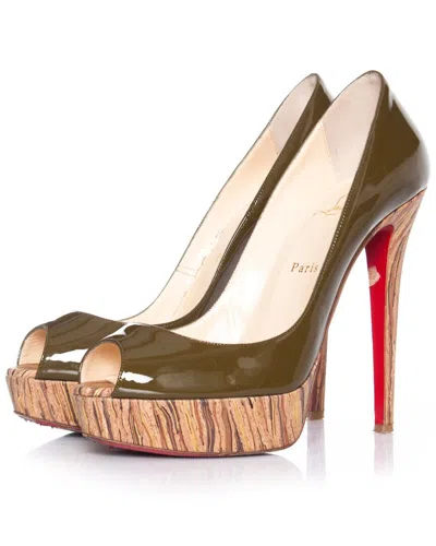 Pre-owned Christian Louboutin Women's Patent Calf Leather Banane Kaki Platform Pump  (authentic Pre-loved)