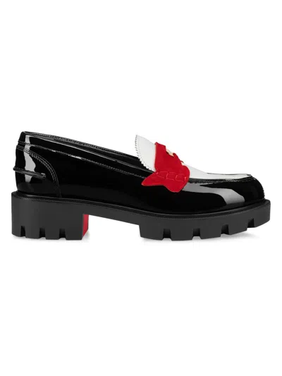 Christian Louboutin Penny Lug Donna Leather Loafers In Vers Multilin Black