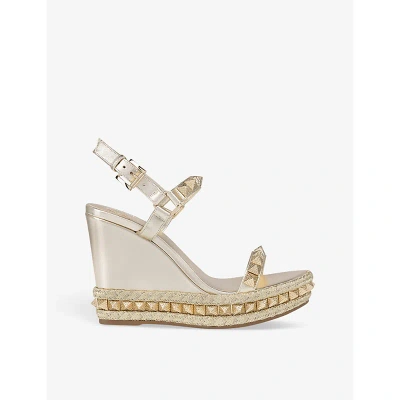 Christian Louboutin Womens Platine Pyraclou 110 Stud-embellished Leather Heeled Wedge Sandals