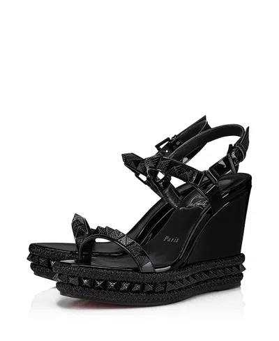 Christian Louboutin Pyraclou 110 Studded Leather Wedge Sandals In Black