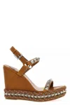 Christian Louboutin Pyraclou Leather Spike Red Sole Wedge Sandals In Brown