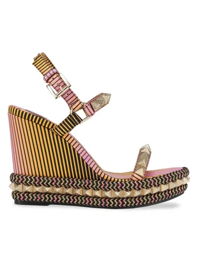 Christian Louboutin Women's Pyraclou 110mm Satin Wedges In Multicolored