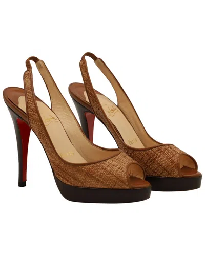 Christian Louboutin Women's Raffia Slingback Peep Toe Pump (authentic Pre-  Loved) In Brown