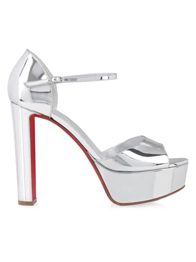 Christian Louboutin Sandaloo 130mm Mirrored Leather Platform Sandals In Silver