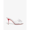 CHRISTIAN LOUBOUTIN CHRISTIAN LOUBOUTIN WOMEN'S SILVER AQUA STRASS 80 CRYSTAL-EMBELLISHED LEATHER AND PVC HEELED COURTS