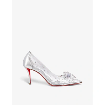Christian Louboutin Womens Silver Jelly Strass 80 Crystal-embellished Leather And Pvc Heeled Courts