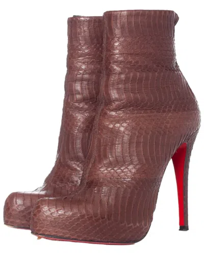 Christian Louboutin Women's Snakeskin Leather Platform Boot (authentic Pre-  Loved) In Brown