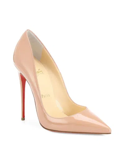 Christian Louboutin So Kate Patent Pointed-toe Red Sole Pump In Beige
