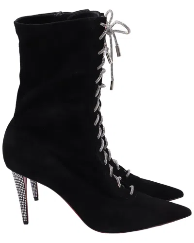 Christian Louboutin Women's Suede Astrid Lace Up Ankle Boot (authentic Pre-  Loved) In Black