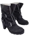Christian Louboutin Women's Suede Buckle Strap Shearling-lined Boot (authentic Pre-loved) In Black