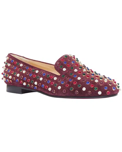 Pre-owned Christian Louboutin Women's Suede Jewel Tone Gripoix Stone Stud Loafer  (authentic Pre-loved)