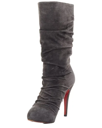 Pre-owned Christian Louboutin Women's Suede Piros Ruched Boot (authentic Pre-loved)