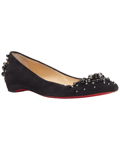 Christian Louboutin Women's Suede Veau Velours Suede Beaded Embellished Flat (authentic Pre-loved) In Black