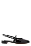 Christian Louboutin Sweet Janispikes Studded Patent-leather Slingback Flats In Black