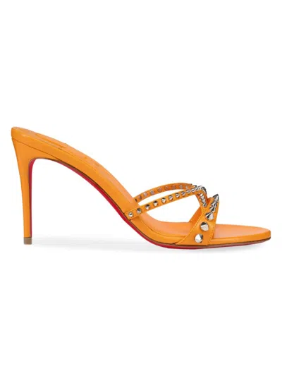 Christian Louboutin Tatoosh Spikes Red Sole Slide Sandals In Orange