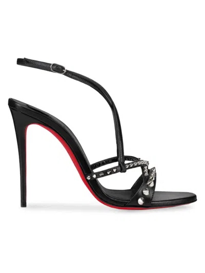 Christian Louboutin Tatooshka Spikes Red Sole Ankle-strap Sandals In Black